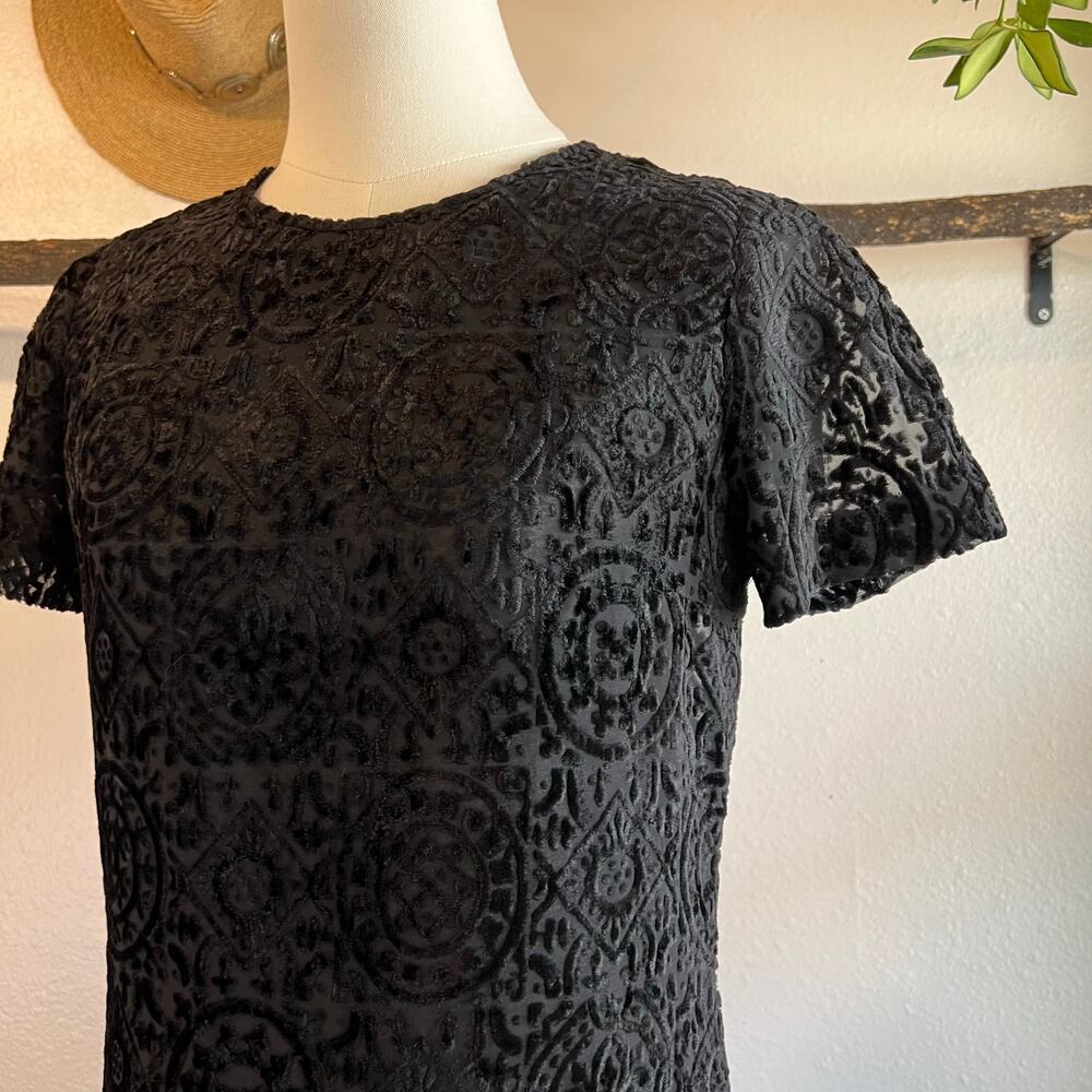 Enrico Coveri Black Sheer Mesh Printed Short Sleeve Mini Dress Size Small